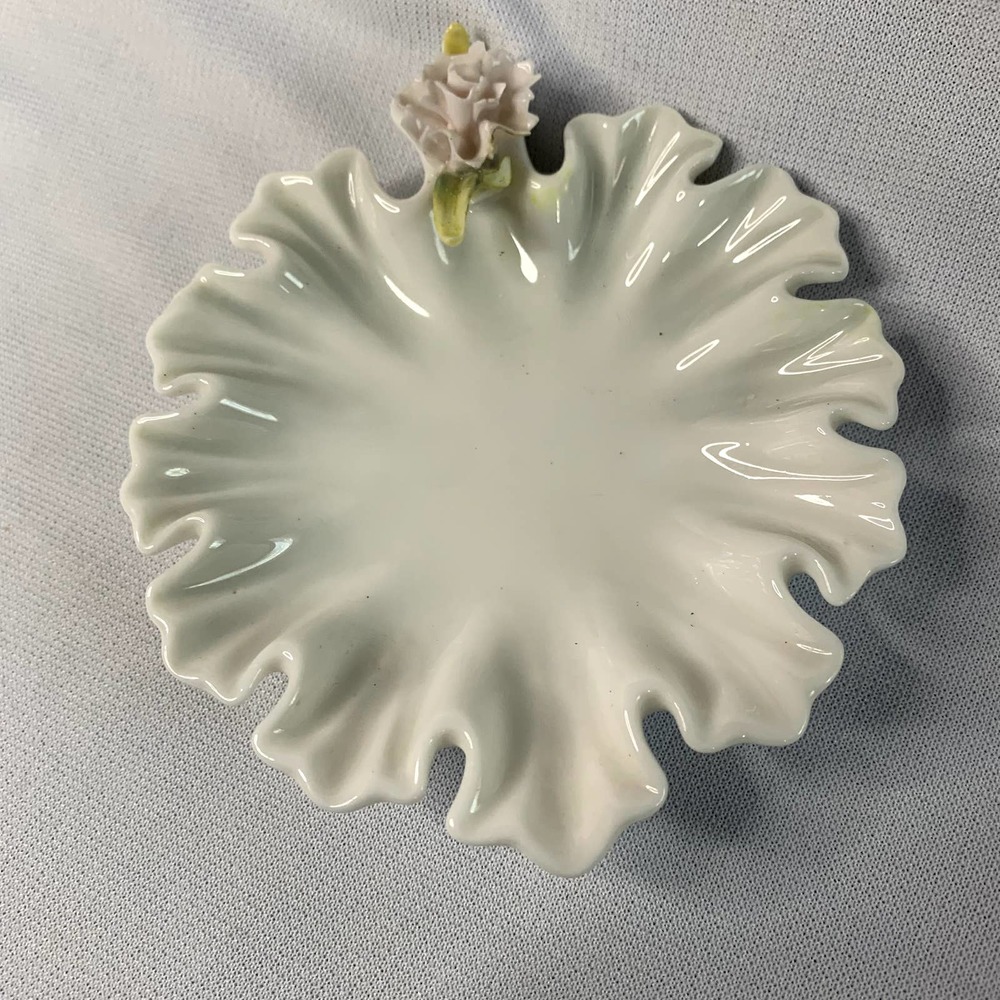 Vintage Lenwile Ardalt Ruffled Porcelain Candy Dish Pink Carnation Flower 4.5"